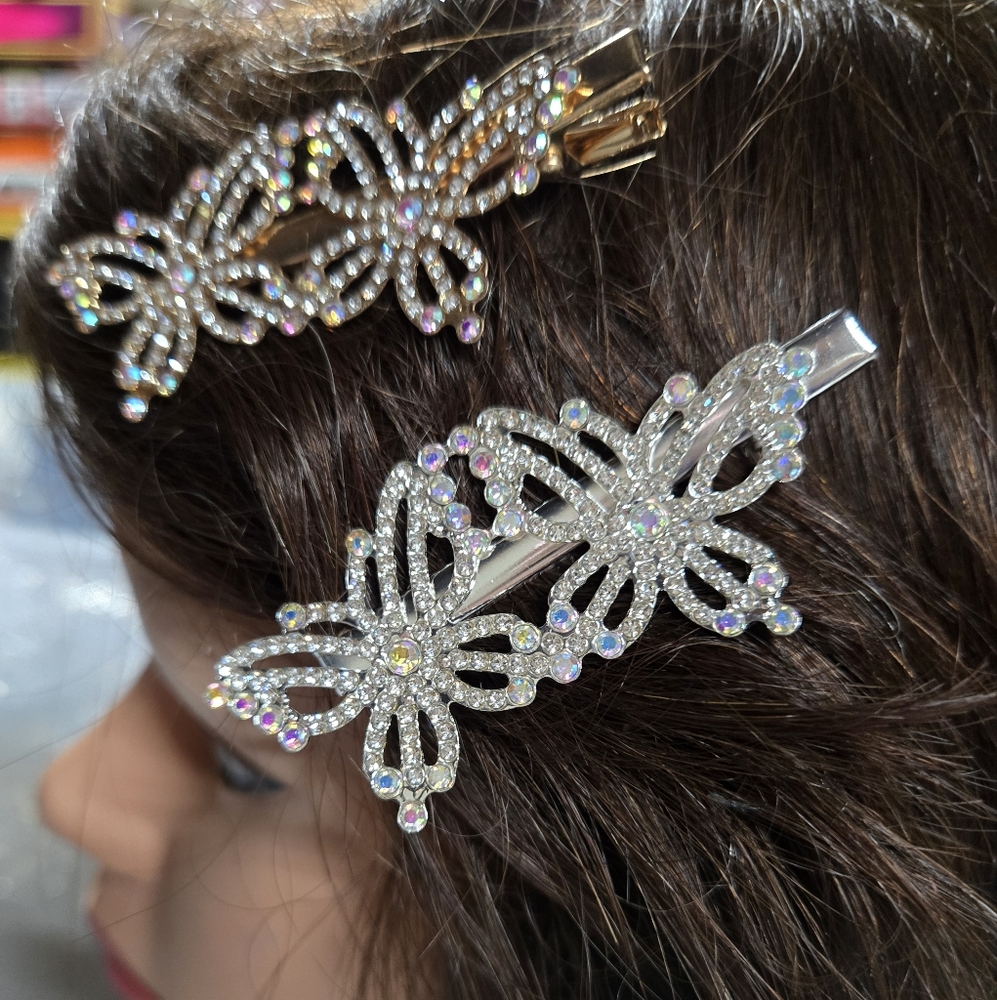 Rhinestone Butterfly Hair Clips